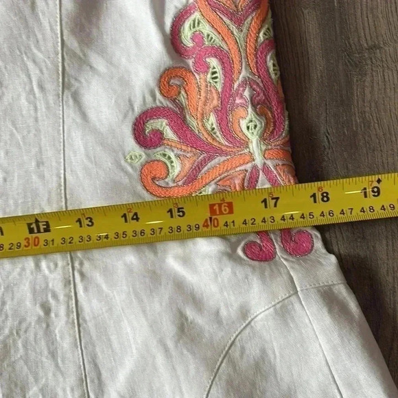 Laundry by Shelli Segal- White Linen embroidery Sleeveless Dress Skirt- Size 12 - Picture 6 of 9